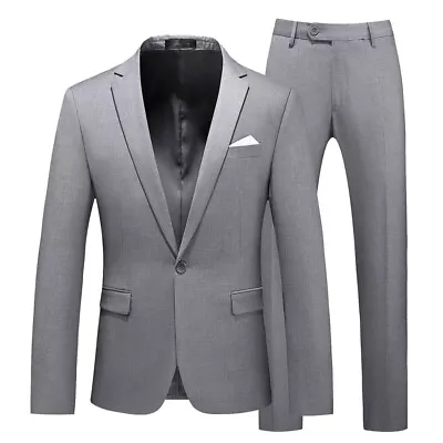 Mogu Mens Grey 2 Piece Suit 30R 29W 1 Button Jacket And Pants Slim Fit • $40