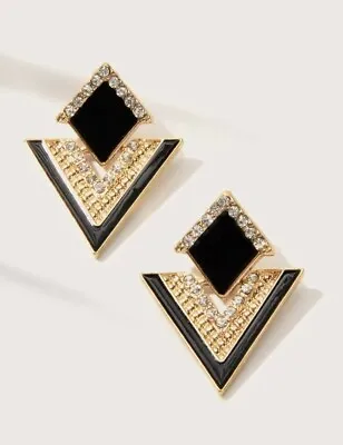 £4.50 • Buy Dangle Earrings Black And Gold Triangle