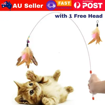 Interactive Cat Teaser Wand Toy Natural Feather With 1 Replacement Head Bell • $3.99