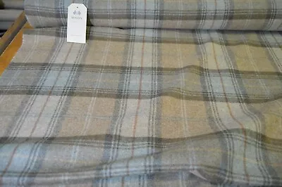 ABRAHAM MOON WOOL FABRIC Stroud Eau De Nil Check Brown Duck Egg Checked • £40