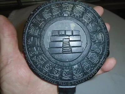 Hand Carved Black Stone Mayan Aztec Calendar Pyramid W/ Stand 5  Signed Art • $37.77