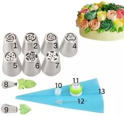 Piping Nozzles Icing Decoration Kit Cake Decorating Tool With Bag Tips 13-Piece • £6.99