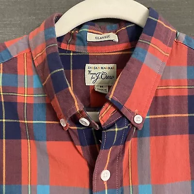 J.Crew Shirt Mens Medium Classic Fit Indian Madras Button Down Red Plaid Preppy • $13.59