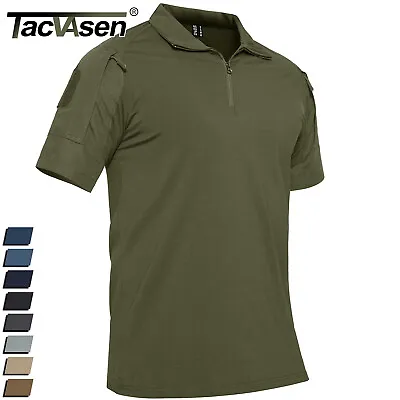 Men's Tactical Shirts Short Sleeve 1/4 Zip Army Combat Military Training T-Shirt • $29.98