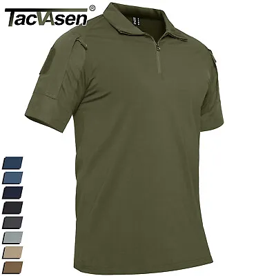 TACVASEN Mens Tactical Combat T-Shirt Army Short Sleeve Military Zipper Shirts  • $27.99