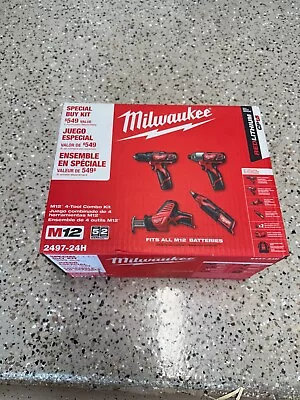 Milwaukee M12 12V 4 Tool Combo Kit - Red (2497-24) - New.   $549 - Individually • $265