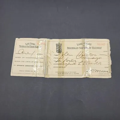 1909 Lake Shore Railroad Ticket Railway Antique Vintage Train Pass Rare • $12