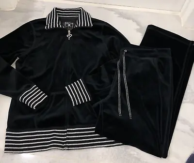 ACTIVOLOGY Women's Velour Tracksuit Set Jacket Pants Black Sz Reg S/Petite L • $24.99