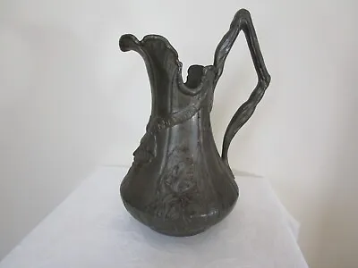 Antique German Pewter Kayserzinn Large Pitcher Satyr Face And Flowers 12.75'' H • £173.56