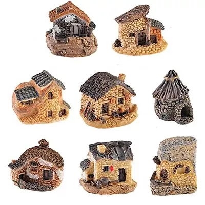 8 Pack Miniature Fairy Garden Stone House Resin Village House Fairy Garden Kits  • $15.15