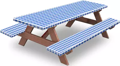 Picnic Table And Bench Fitted Tablecloth Cover 3 Pack SetVinyl Tablecloth • $22.50