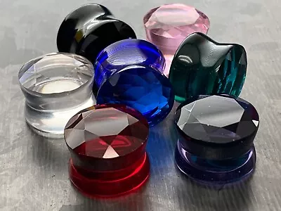 $12.95 • Buy PAIR Faceted Glass Double Flare Plugs Gauges Earlets Body Jewelry 