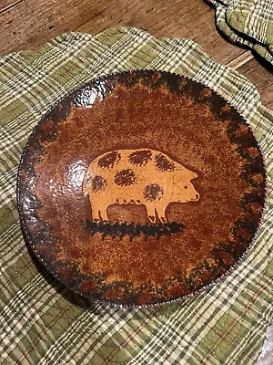 Signed Ned Foltz Redware Pottery Pig 9” Plate ‘98 Vintage Unique • $34.99