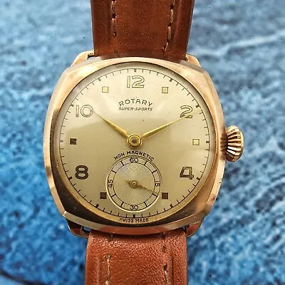 Vintage 9k Solid Gold Rotary Super Sport Midsize Men's Watch 9ct • $440.87