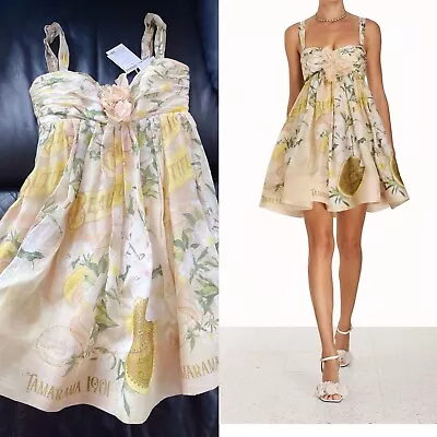 ZIMMERMANN The Coaster Strapless Ruched Mini Dress Floral US8 AU2 IT44 Org $1450 • $749.88