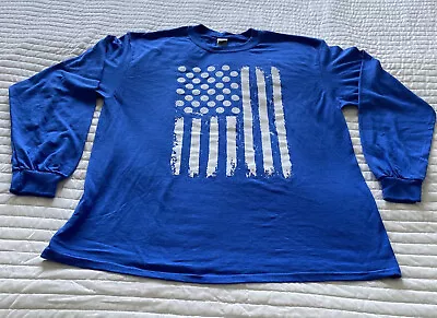 Volleyball Long Sleeve Flag Design Gildan Dryblend T-Shirt Blue Size Large • $16