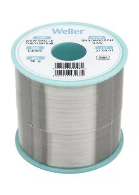 £5.99 • Buy WELLER Solder ROSIN CORE FLEX Wire WSWSACLO Sn3.0AG05CU 0.5mm 50gr LeadFree RoHS