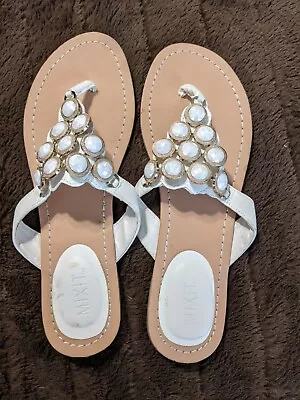  Mixit Flip Flops Women's Size 7 TWhite Tongs Sandal Flats Shoes Rhinstones • $9