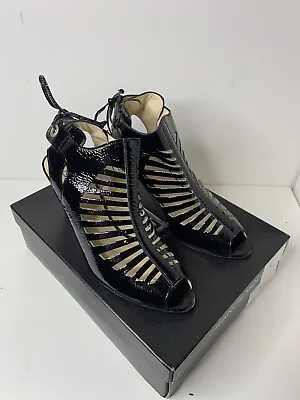 Ladies Black 3.5 Inch Heel Stiletto Caged Gladiator Sandals Shoes  Size UK 7.5 • £31.99