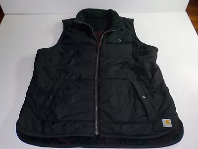 Carhartt Reversible Vest Large Quilted Puffer Flannel Lined Black Full Zip • $49.99