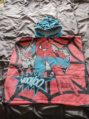 Kids Spiderman Hooded Bath Towel Beach Pool Poncho Cover Up Boys Age 2-6 Years • £2.99