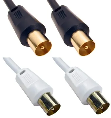 TV Aerial Cable COAX Coaxial RF Fly Lead Male To Male 0.5m To 50m Short Long • £2.79