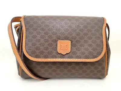 Celine Shoulder Bag Macadam Pattern PVC Leather Brown Vintage Purse Auth • $228.99