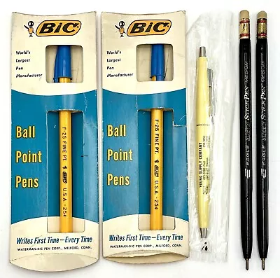 VTG Pen Lot 5: Bic Fine Pt 25¢ Ritepoint Advertising Eagle SuperStick Erasall • $4.99