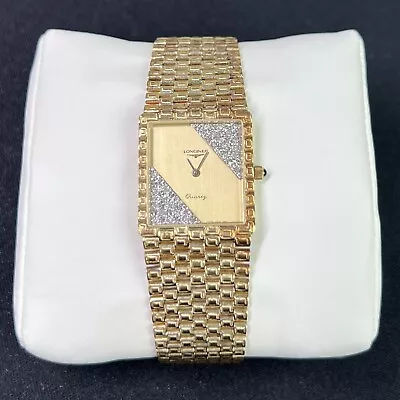 Vintage Longines Pave Diamond Dial Unisex Watch In 14K Yellow Gold MINT • $2745