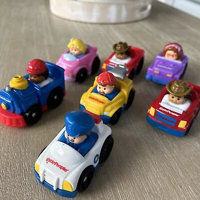 Fisher Price Little People Wheelies Cars Bulk Lot Of 7 Race Car Police Train Etc • $26