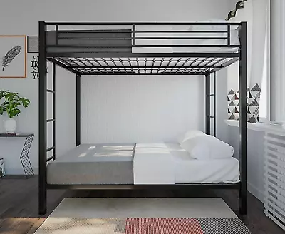 Black Finish Full Over Full Metal Bunk Bed Frame Kids Teen Dorm Furniture Ladder • $327.95