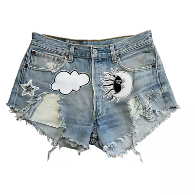 RP4LF Ragged Priest Levi's Jean Shorts Upcycled Denim 31  Waist Star Sky Patches • £42.91