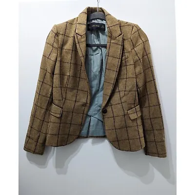 ZARA BASIC Checked  Lambswool Blazer With Elbow Patches And Shoulder Pads S • $129.99