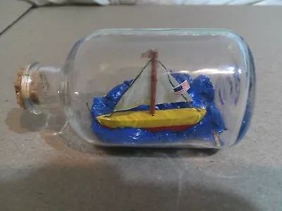 Vintage Mini ~ Ship In A Bottle ~ Sail Boat 3.5  ~ VG ~ Fast Shipping • $10