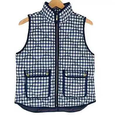 J Crew Quilted Excursion Vest Puffer Jacket Downn Filled MP Blue Gingham Checked • $27.90