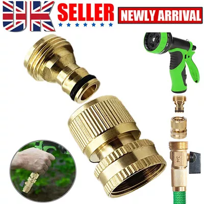 1 Set 3/4'' Garden Hose Pipe Tap Connector Fittings Brass Water Quick Adaptor UK • £7.82