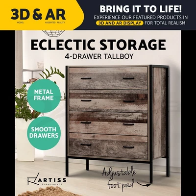$172.96 • Buy Artiss 4 Chest Of Drawers Tallboy Bedroom Dresser Table Storage Cabinet Wooden