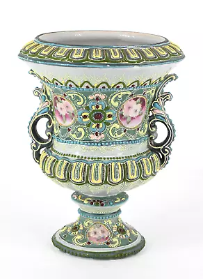 Antique Japanese Nippon Moriage Loving Cup Porcelain Vase Urn Roses Jewels 8.25  • $65