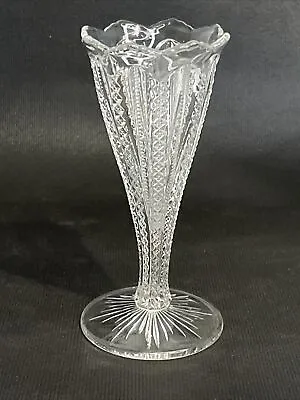 Antique Duncan & Miller EAPG Cut Glass Zipper Pattern Trumpet Vase 6 1/4  • $21