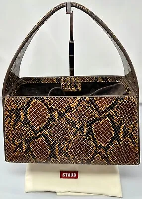 Staud Multi Color Brown Snakeskin Embossed Leather Top Handle Bag W/ Dustbag • $115