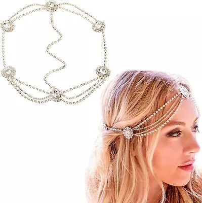 £6.61 • Buy Women Rhinestone Head Chain Boho Crystal Headpiece Rose Gold Wedding Hair Acces