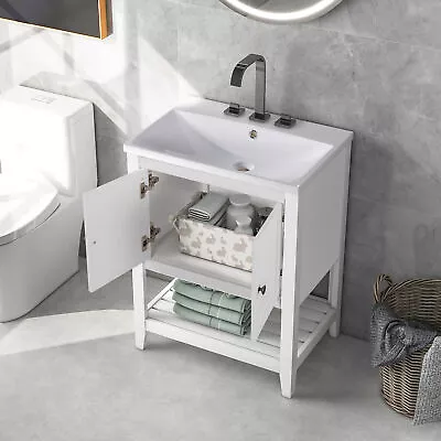 24  Bathroom Vanity W/ Sink Freestanding Vanity Storage Cabinet Open Shelf • $198