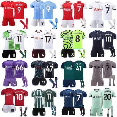 2023/24 Kids Foot Full Kits Boy Girls Sports Ball Strip Shirt Shorts Socks Q • £23.97