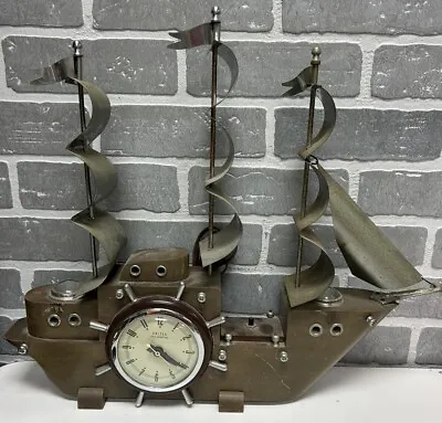 Vintage United Clock Corp Sailing Clipper Ship Boat Wood Mantel Corded (Works) • $148