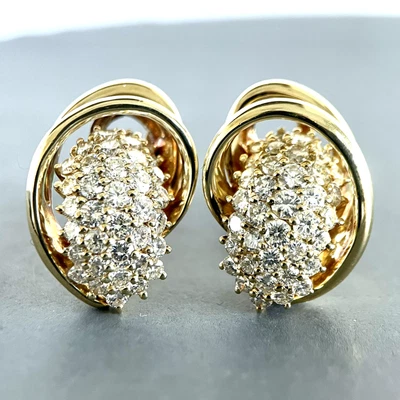 $4750 • Buy Jose Hess 3.50ctw Diamond Cluster Large Clip Earrings - 18k Yellow Gold