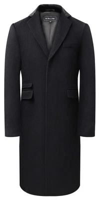 £129.99 • Buy Mens Black Overcoat Wool & Cashmere Covert Warm Winter Mod Coat Velvet Collar 40