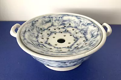 Antique Minton 2 Handle Bowl W/Strainer - White W/Blue Lotus - 1800's - RARE • $75