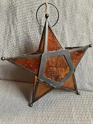 Hanging Art Deco Amber Stain Glass Star Tealights Holder Moroccan Boho • $25
