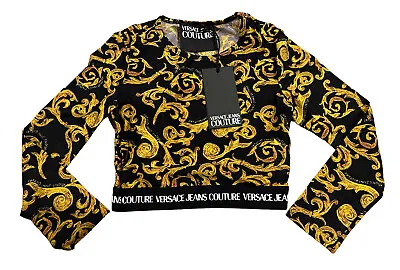 NEW Versace Jeans Couture Womens Knit Printed Stretch Cropped Top Size 42 US 6 • $69.99