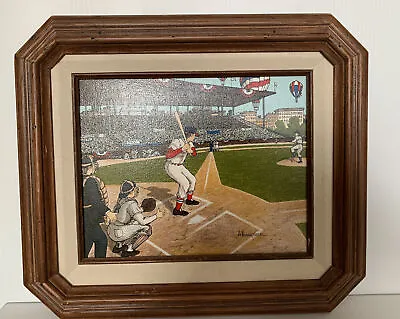 H Hargrove Serigraph Oil Painting OPENING DAY Baseball Stadium Framed 13”X15” • $45